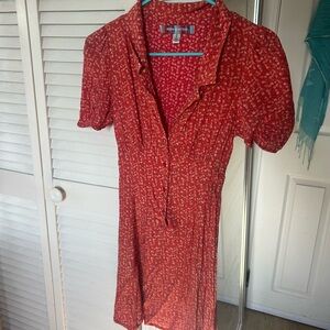 Urban Outfitters Red Floral Mini Dress with Puff Sleeves